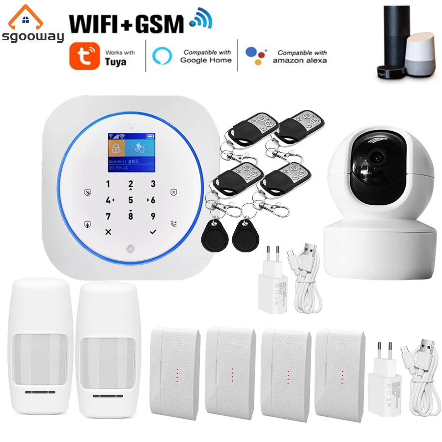 

Sgooway Touch keyboard Tuya Smart Life WIFI GSM Home Security Alarm System Wireless with IP Video Camera Alexa Google Home