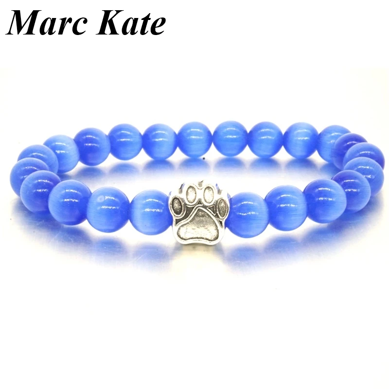 4 цвета 8 мм опал кошачий глаз камень бусы браслет любовь собака кошка с лапой