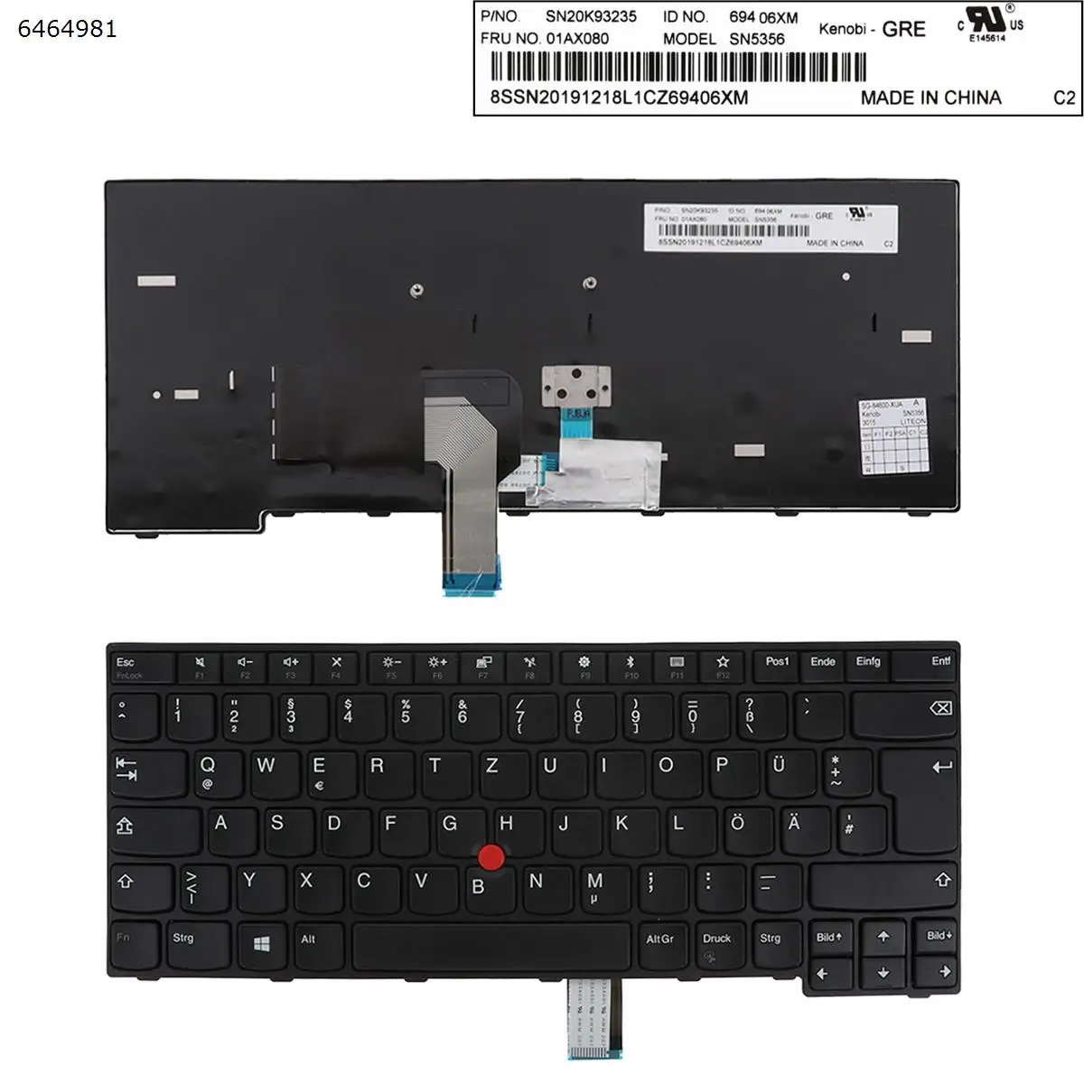 

German QWERTZ New Replacement Keyboard for Lenovo Thinkpad E470 E470c E475 Laptop Black with Pointer