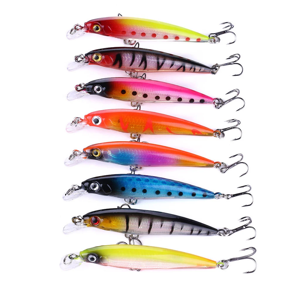 

8Pcs 7g 8cm Minnow Fishing Lures 3D Eyes topwater Floating Laser Aritificial fishing Wobblers Crankbait Plastic Baits Pesca