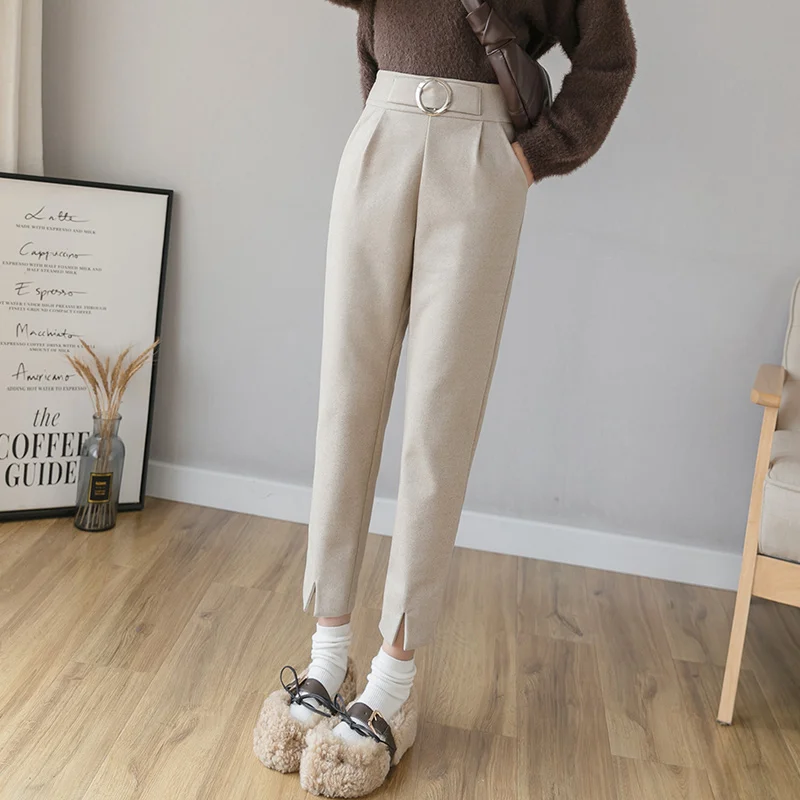 Женские теплые штаны-шаровары KINOMI повседневные шерстяные брюки с круглым поясом