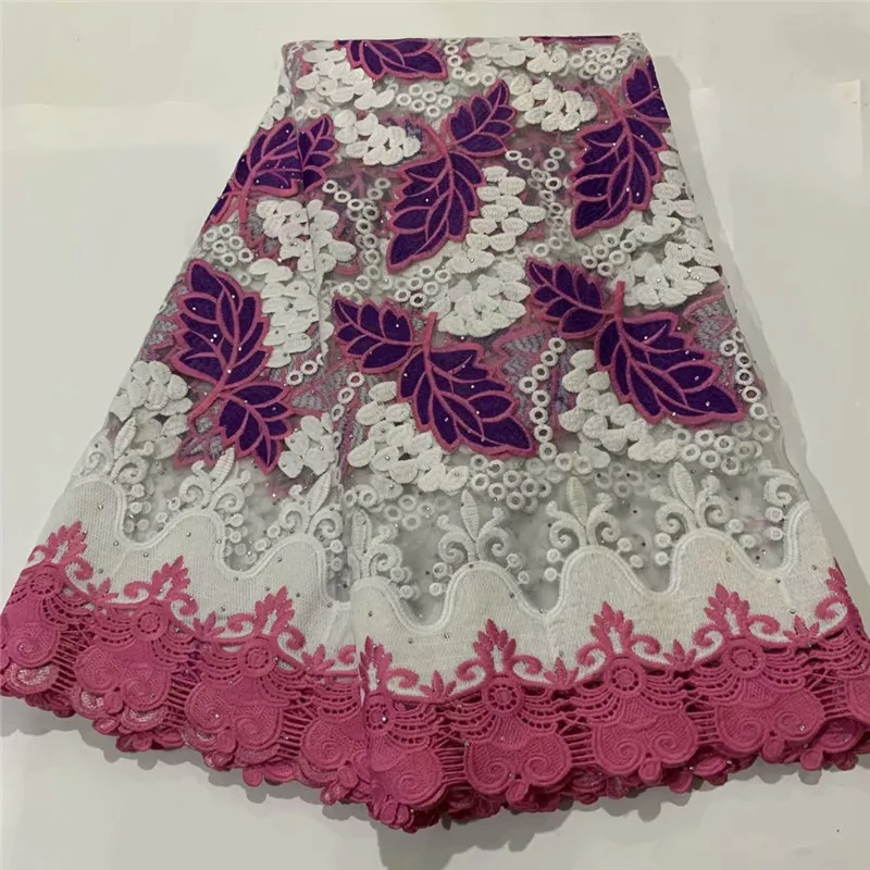 

2020 Latest African Lace Fabric With Stones High Quality Nigerian French Cord Embroidery Tulle Lace Fabric For Wedding Party