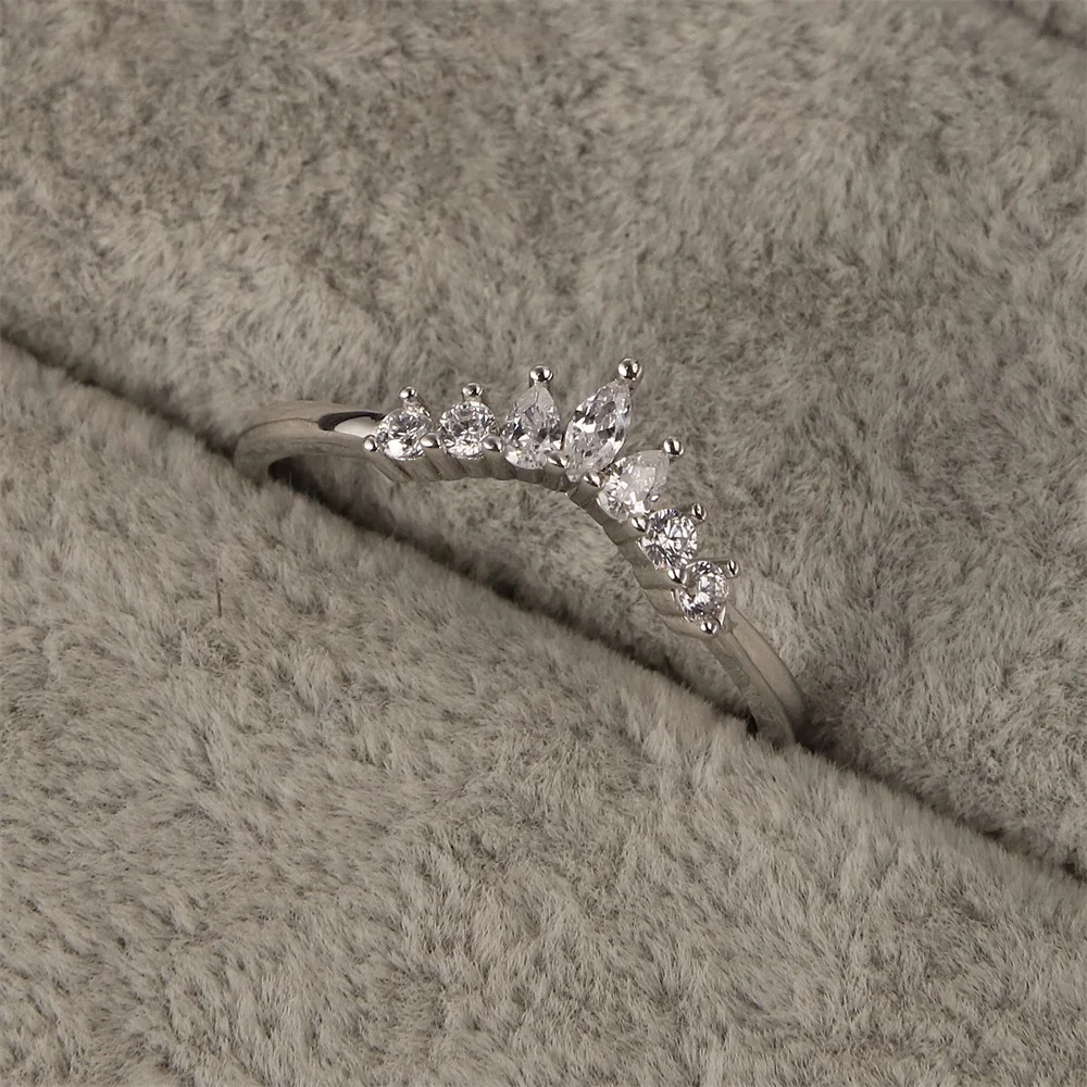 

Classic fashion 925 sterling silver goddess crown ring platinum zircon contracted water droplets ms crystal jewelry present