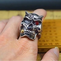 new exaggerated horror skull head sculpture ring mens ring bohemian red crystal inlaid ring accessories jewelry