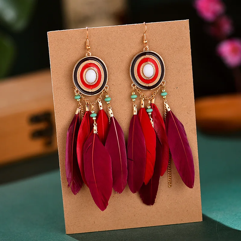 Женские серьги-подвески с перьями в этническом богемном стиле - купить по