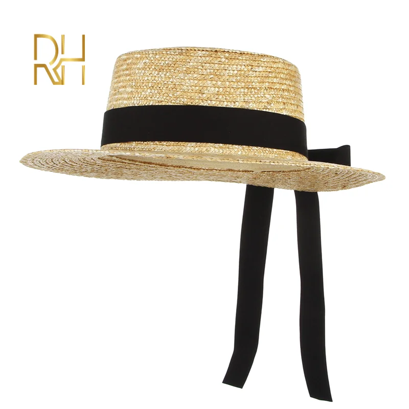 RH летняя плоская шляпа из пшеничной соломы натуральный цвет Женский козырек от