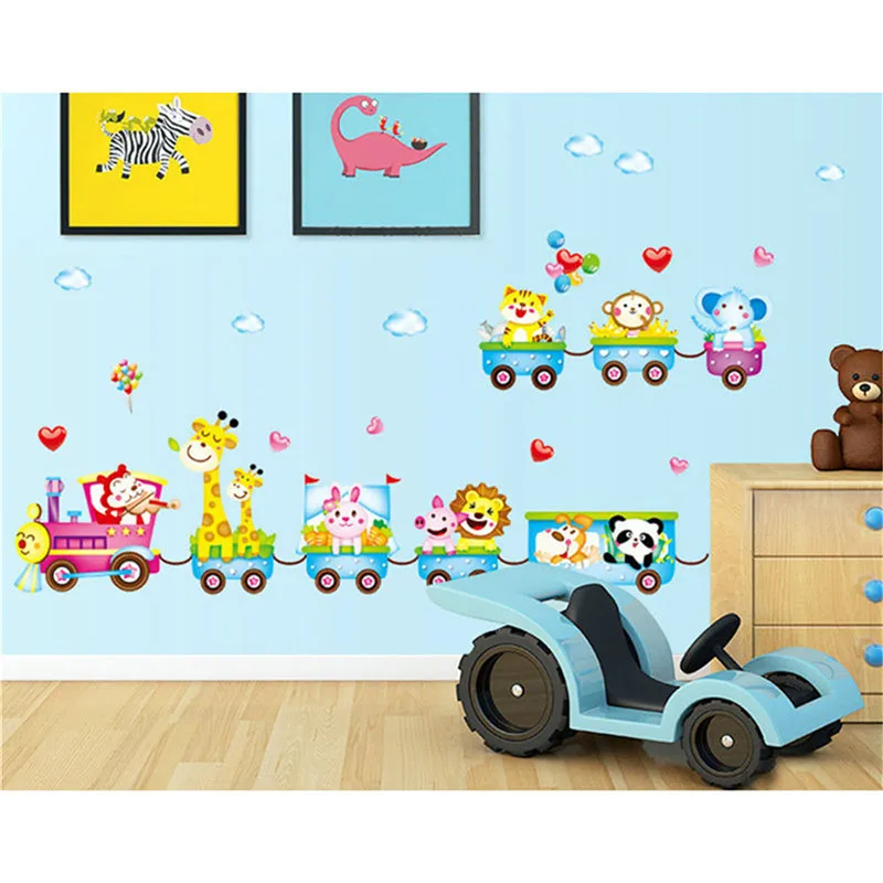 Cute Cartoon Wall Sticker Animal Monkey Giraffe Train Vinyl Removable Decal Mural Art DIY Baby Kids Room Nursery Home Decor | Дом и сад