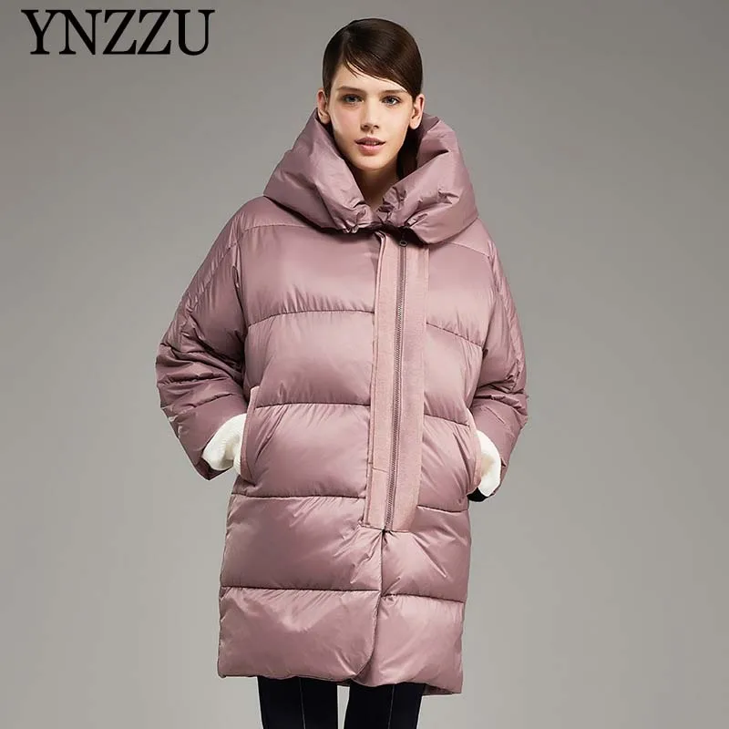 Women Goose duck down jacket Winter 2020 Fashion Turn collar Warm Female Coat Loose casual Long Outwear Elegant YNZZU 9O143 | Женская