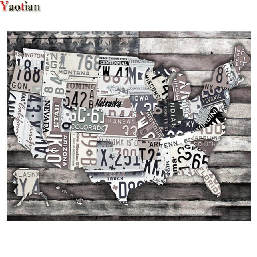 

5D Diamond Painting Usa Map Flag Graffiti Art Full Drill Square Mosaic Handmade Embroidery Cross Stitch Kit Home Decoration