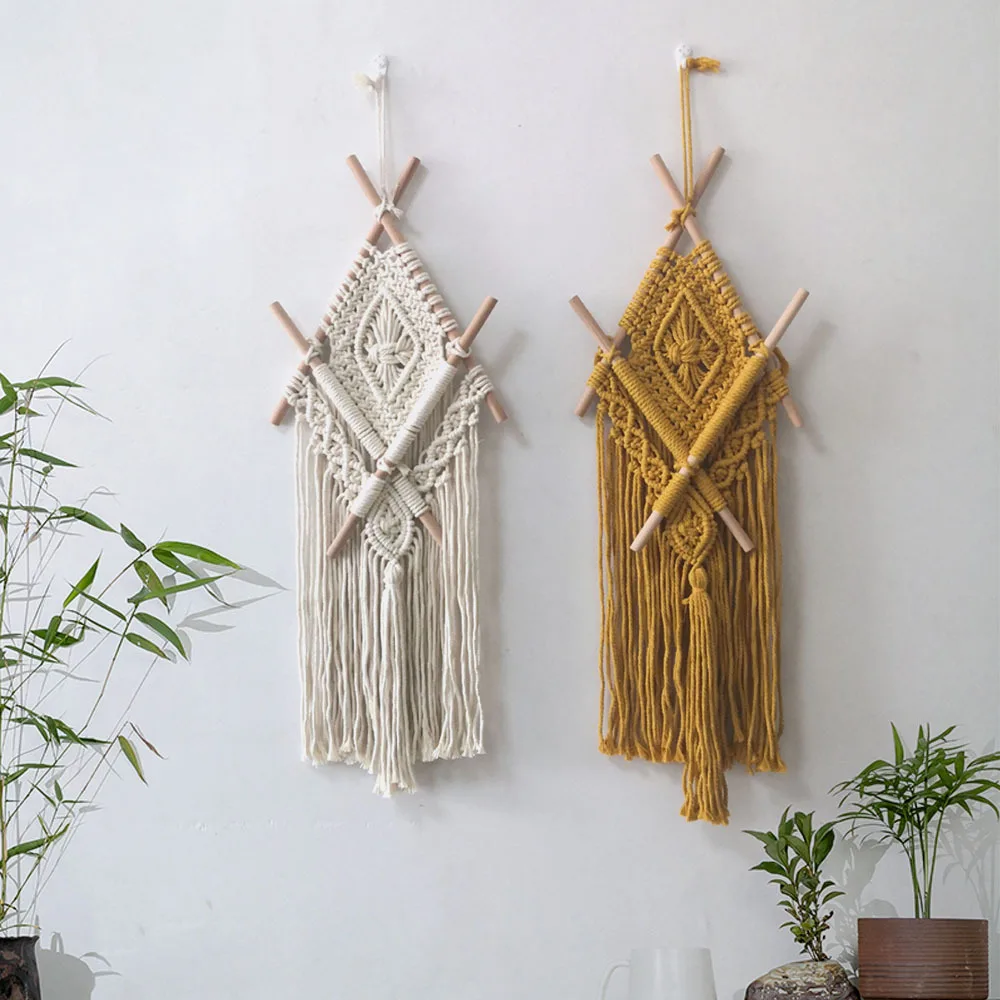 

Hand-woven Tapestry Nordic Wall Decor Macrame Wall Hanging Tapestry Aesthetic Beige Yellow Tapestry Boho Home Decor