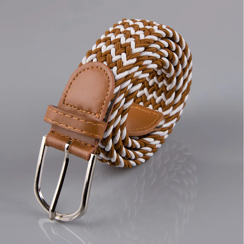 Beige Новинка, модный широкий пояс для мужчин и женщин, эластичный трикотажный ремень для джинсовой одежды с кожаной металлической пряжкой, повседневный ремень унисекс - Цвет: Beige