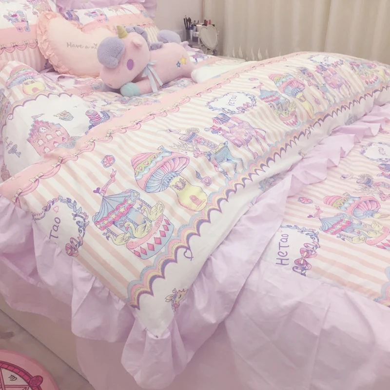 

4pcs/set Lovely Girls Bed Cover Set Duvet Cover Adult Child Bed Sheets And Pillowcases Comforter Bedding Set