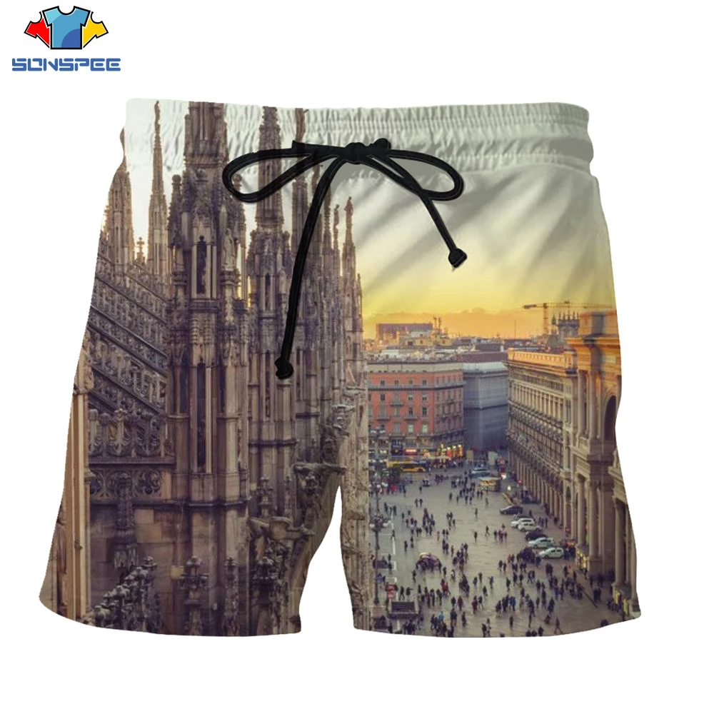 

SONSPEE 2021 3d Print Summer Men Retro Morden City Style Funny Board Shorts New Swimming Shorts Party Fashion Casual Shorts