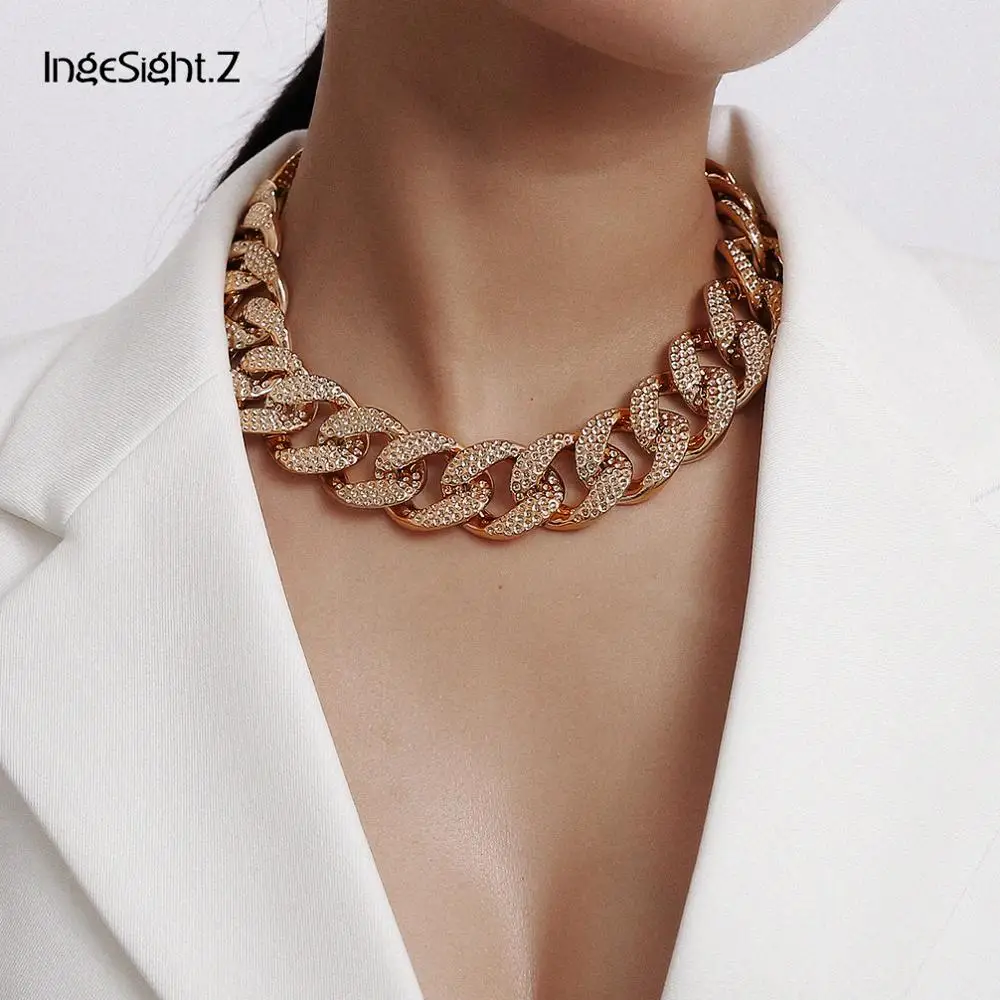 

IngeSight.Z Punk Hip Hop Miami Curb Cuban Chain Necklace Statement Gold Color Chunky Thick Choker Necklace for Women Men Jewelry