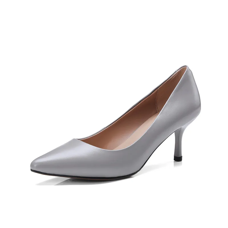 light gray ASUMER/; обувь из натуральной кожи наивысшего качества; женские туфли-лодочки с острым носком на тонком высоком каблуке; вечерние и свадебные туфли; женская обувь; сезон весна-лето - Цвет: light gray