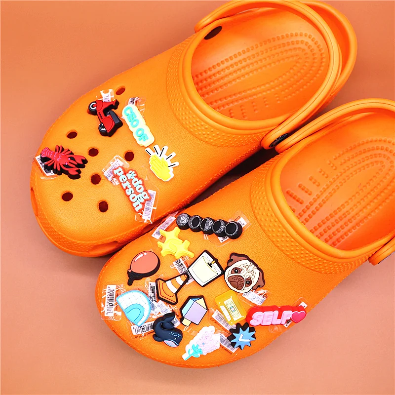 Person Dog Pug Croc Charms Cute Balloon Stars Barricade Clapping Candle Shoe Accessories JIBZ Lavender Eclipse Clogs Decorations