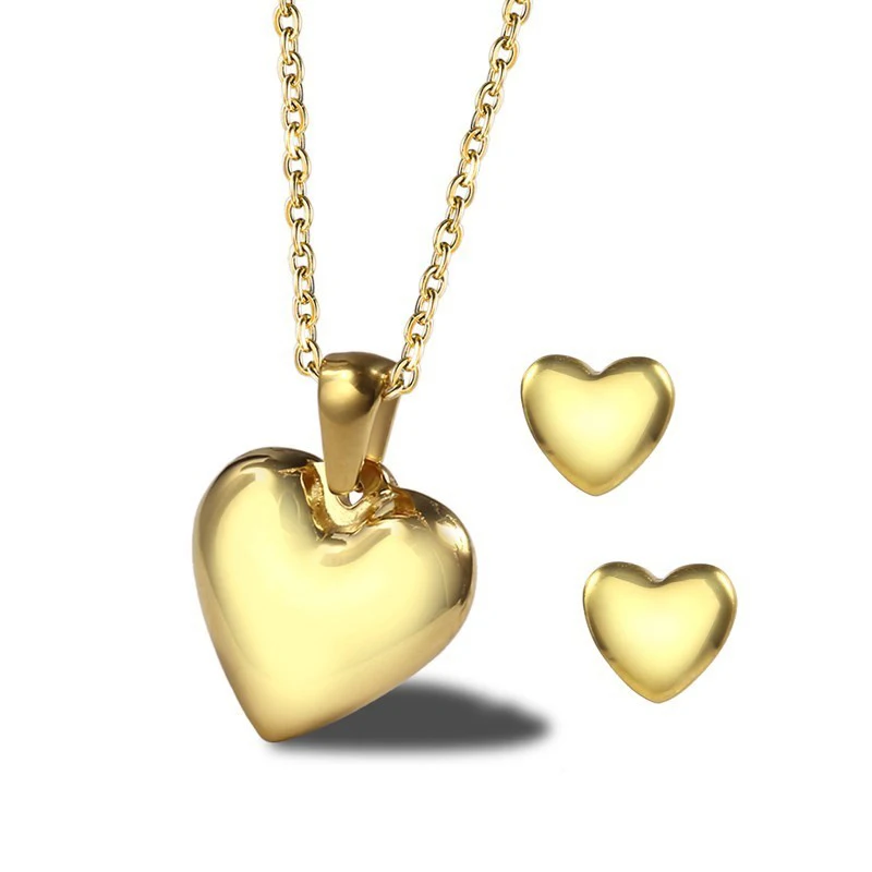 Модные изящные золотые кулон в форме сердца украшения наборы из нержавеющей стали День Святого Валентина