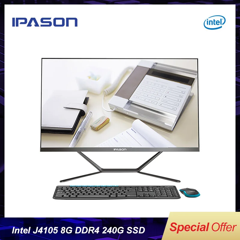 Все-в-одном игровой ПК IPASON P21 21,5 Дюймов Intel четырехъядерный 8G DDR4 ram 240G SSD wifi Bluetooth узкая граница черный мини-ПК