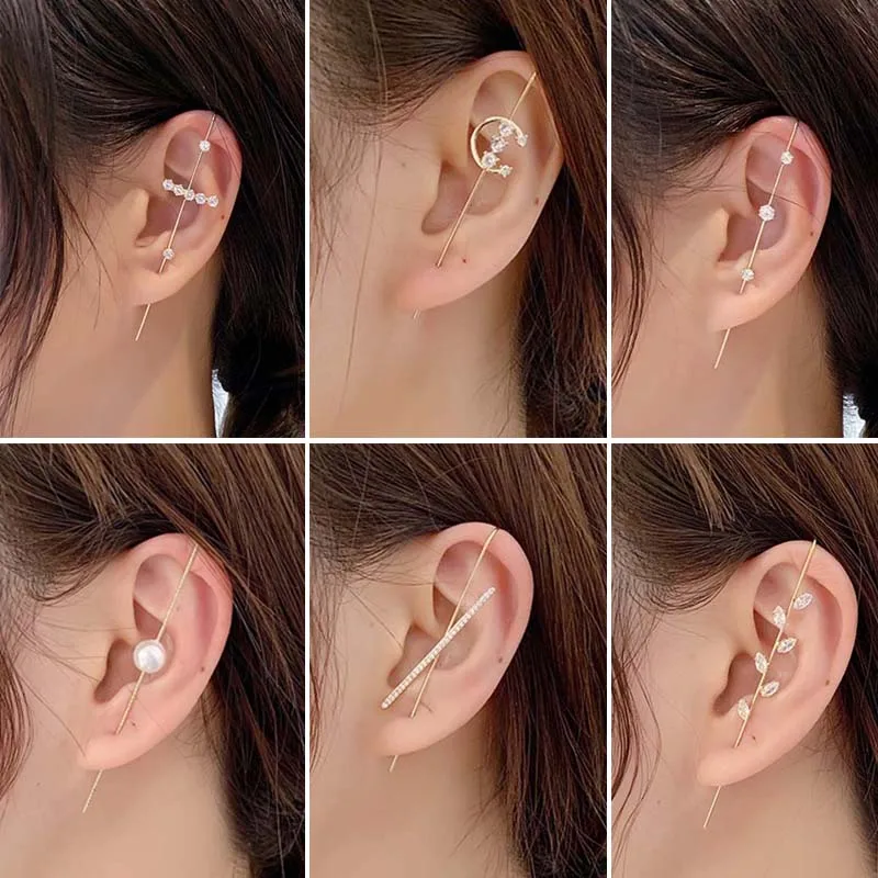 

Zircon Hook Earrings Korean Women Rhinestone Diagonal Line Ear Bone Clip Ear Cuff Party Personality Jewelry Gift