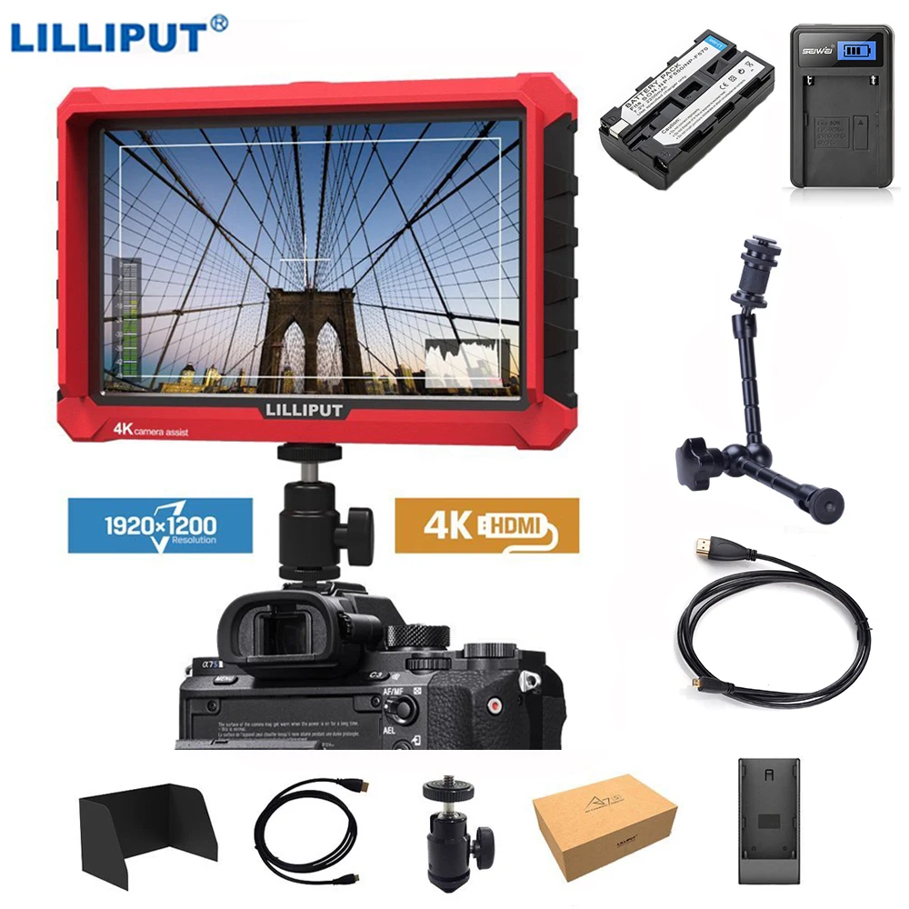 Lilliput A7s Lilliput A7s 7 дюймов 1920x1200 HD ips экран 500cd/m2 камера полевой монитор 4K HDMI вход выход видео беззеркальная камера DSLR - Цвет: Lilliput A7s