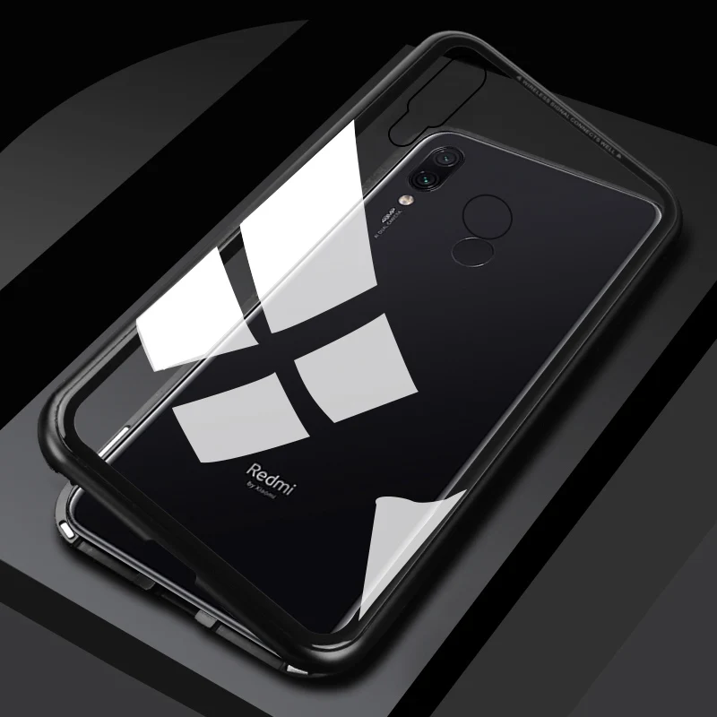 360 металлический магнитный чехол для Redmi Note 7, магнитная рамка-бампер, защитный чехол из закаленного стекла для Xiaomi Redmi K20 Note 5 6 Pro - Цвет: Black