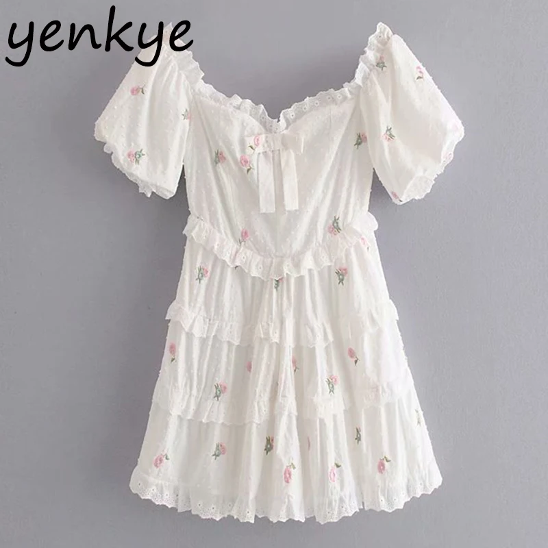 Женское платье с цветочной вышивкой летнее многослойное мини-платье открытыми