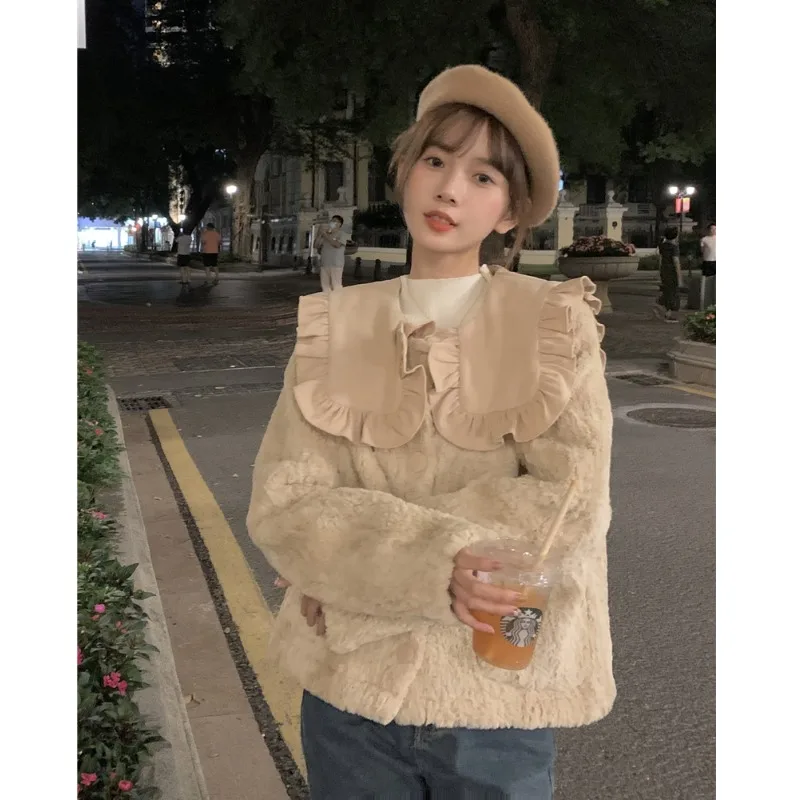 loose doll collar Plush Jacket Small thickened cotton padded clothes women's new minority cotton padded clothes in 2021