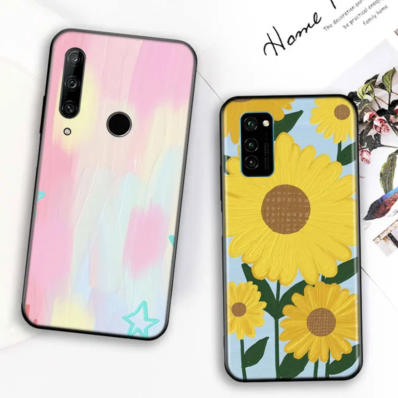 

Silicone Cover Cute Color Painting For Huawei Honor 7C 7A 7S 8 8A 8X 8C 8S 2019 2020 9 lite 9X Pro Black Phone Case