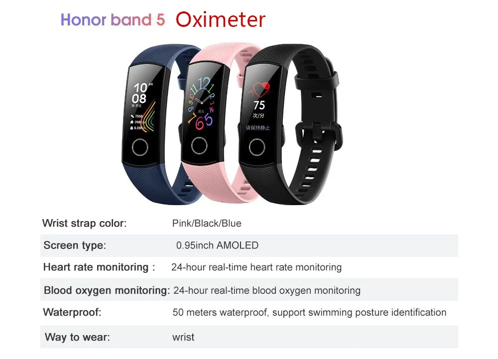 Умный Браслет huawei Honor Band 5, 4, 0,95 дюйма, трекер, умный OLED, для плавания, водонепроницаемый, Bluetooth, фитнес-трекер, сенсорный экран