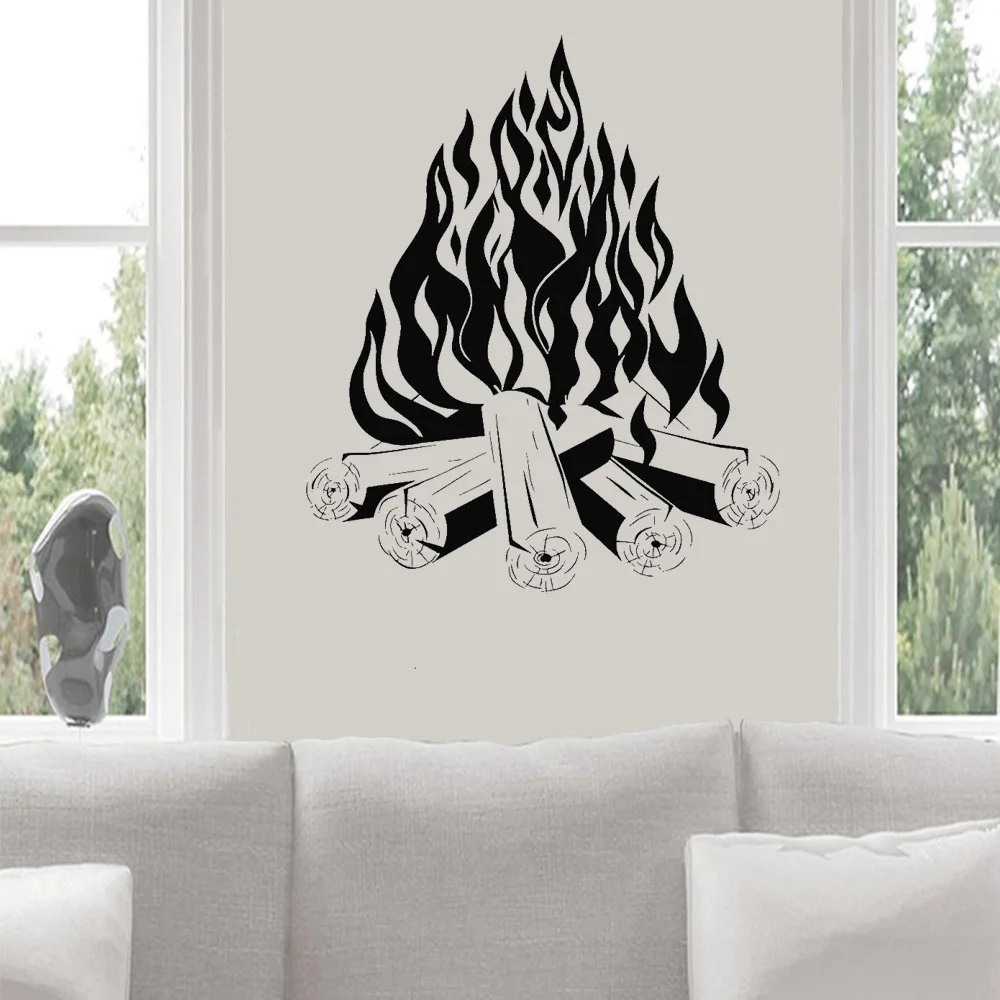 

Unique Gift Camping Fire Fireplace Wall Stickers Bonfire Campfire Wall Decal Home Decor For Living Room Vinyl DW5047