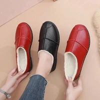 precision stitching fur slides women winter casual outdoor warm plush shoes woman pu leather slippers