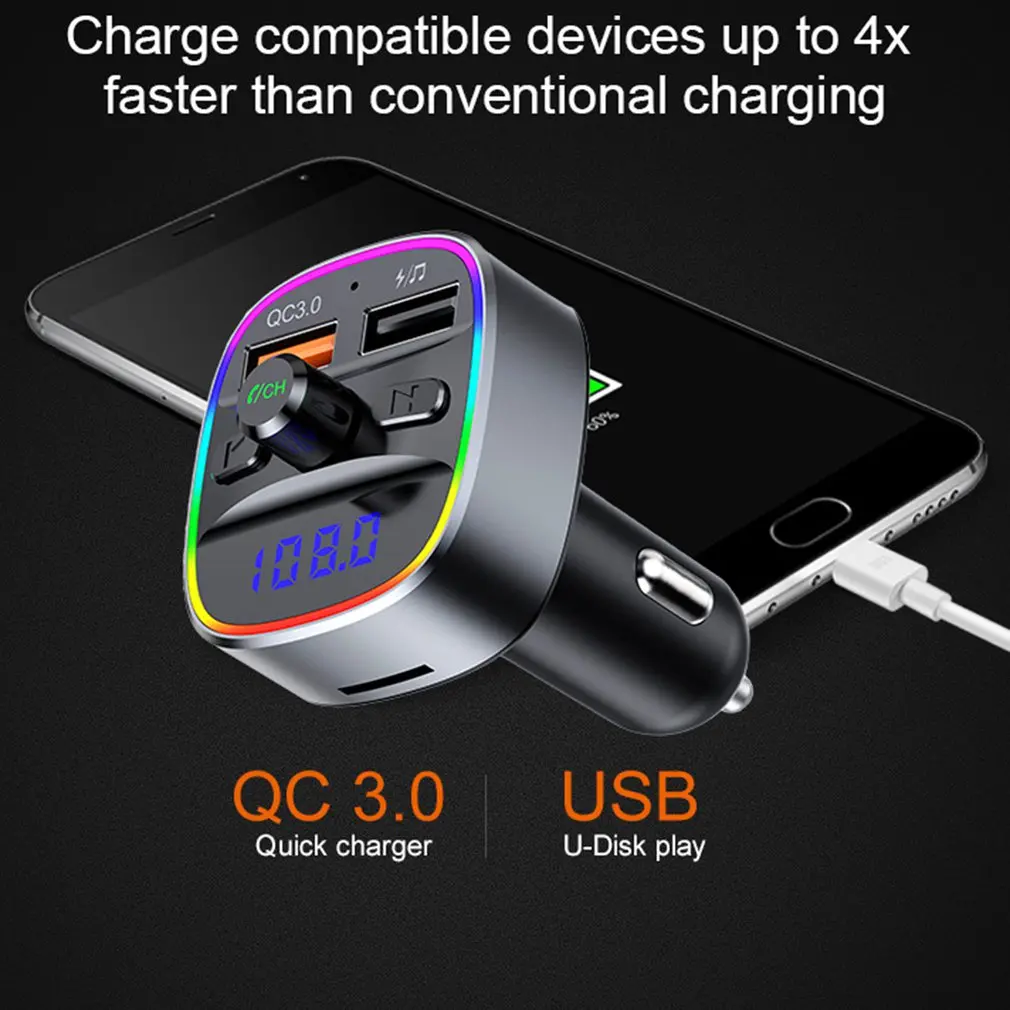 

Multifunction Handsfree Music Play Wireless 5.0 FM Transmitter Car MP3 Player LCD Display Dual USB Fast Charger