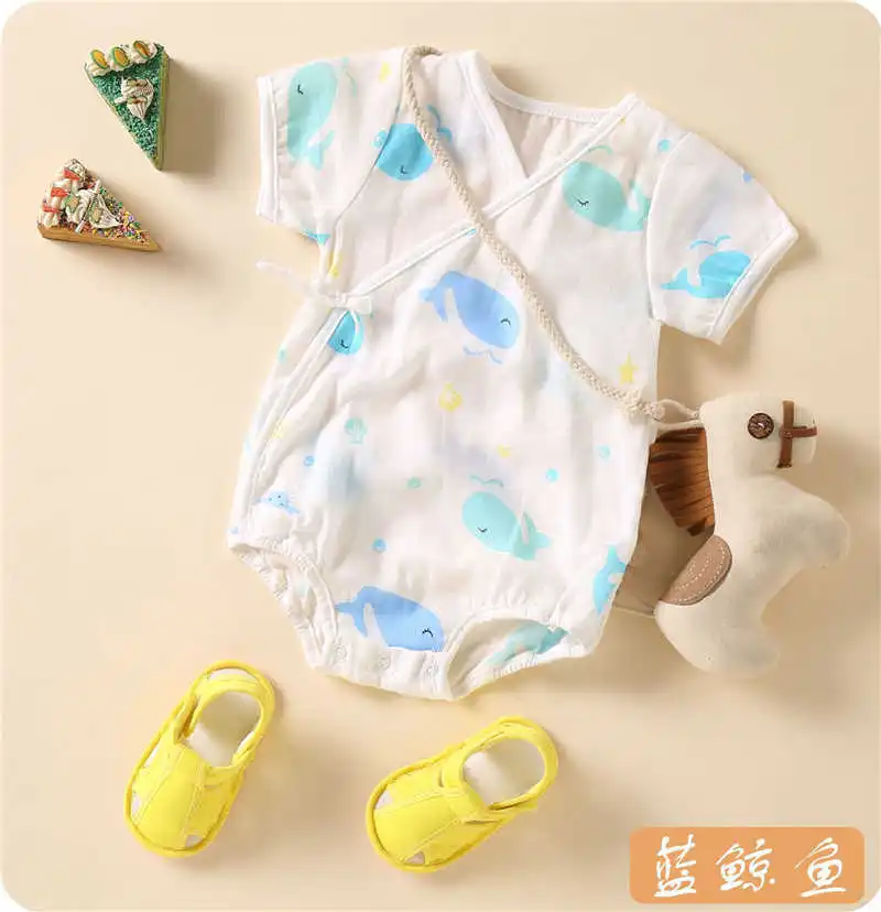 Летняя Милая новая детская одежда Bebe, комбинезоны, хлопковые кимоно с короткими рукавами, детская одежда для мальчиков и девочек - Цвет: Бежевый