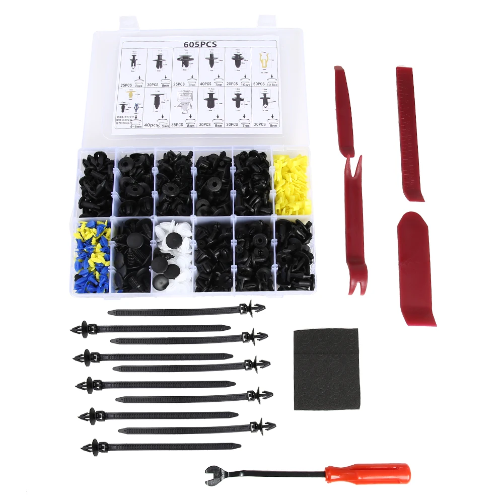 

605pcs Universal Car Clips Body Door Trim Panel Bumper Fasteners Rivets Tools Trim Panel Retainer Fastener Kit