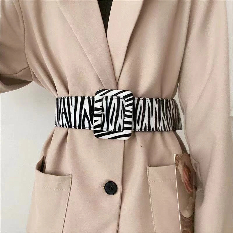 

Leopard Print Fashion Women Wide Waisted Suede Round Buckle Square Buckle Coat With Accessories All-Match Windbreaker Dress Belt