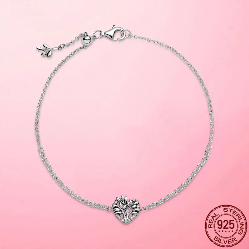 

Femme Bracelet 925 Sterling Silver Bracelet Heart Family Tree of life Chain Bracelets for Women Fine Sterling Silver Jewelry