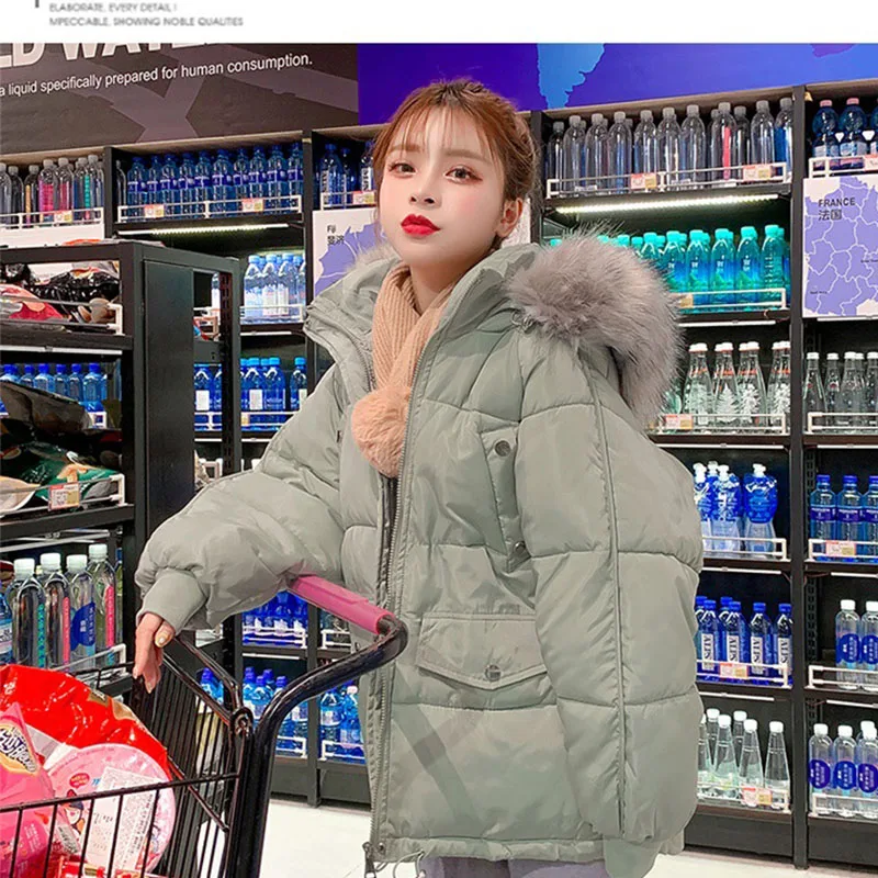 Winter Parkas Woman 2021 Streetwear Autumn Hooded Jacket Polyester Basic Korean Style Black Women's Puffer Padded Coats Clothing