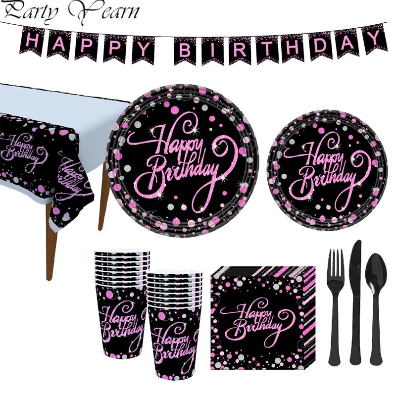 Черная розовая Золотая серия бумажная фотобумага флаг скатерть набор