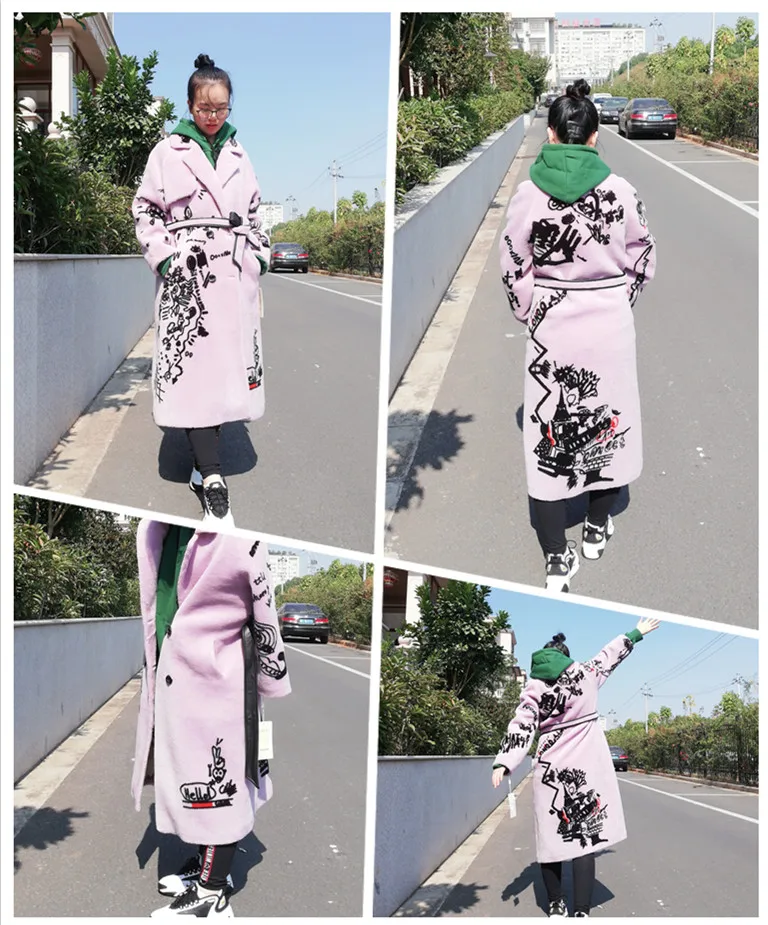 Роскошная Новинка Осень Зима Натуральная Овечья шерсть меховые пальто женские с принтом стрижка овец Длинные теплые куртки