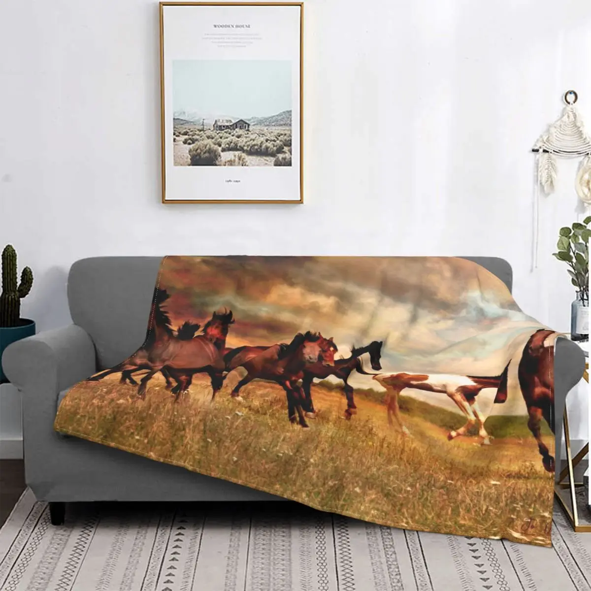 

Wild Horses Blankets Flannel Winter Prairie Mustang Multi-function Lightweight Throw Blankets for Bed Outdoor Bedspread