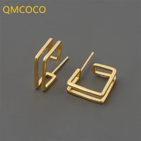 qmcoco silver color earrings women trendy jewelry vintage simple party ear accessories design double deck square earrings