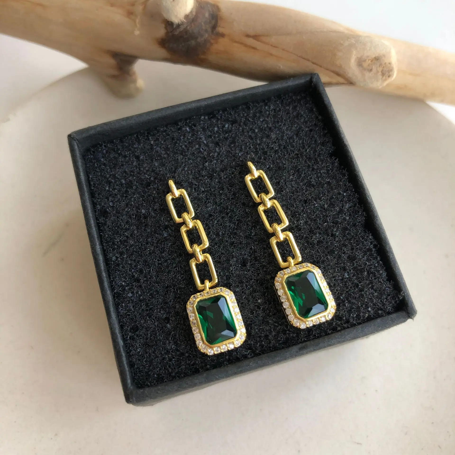 

18K Gold 925 Silver Sterling Earrings Green Zircon Chain Earrings For Women Earring Silver 925 Jewelry Daily 2021 Trend All-Matc