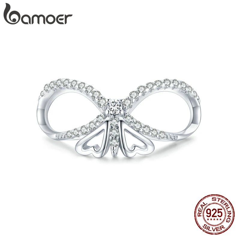 

bamoer Silver Shining Butterfly Animal Zircon 925 Sterling Silver Charm Pendant for Original Bracelet Bangle DIY Making BSC469