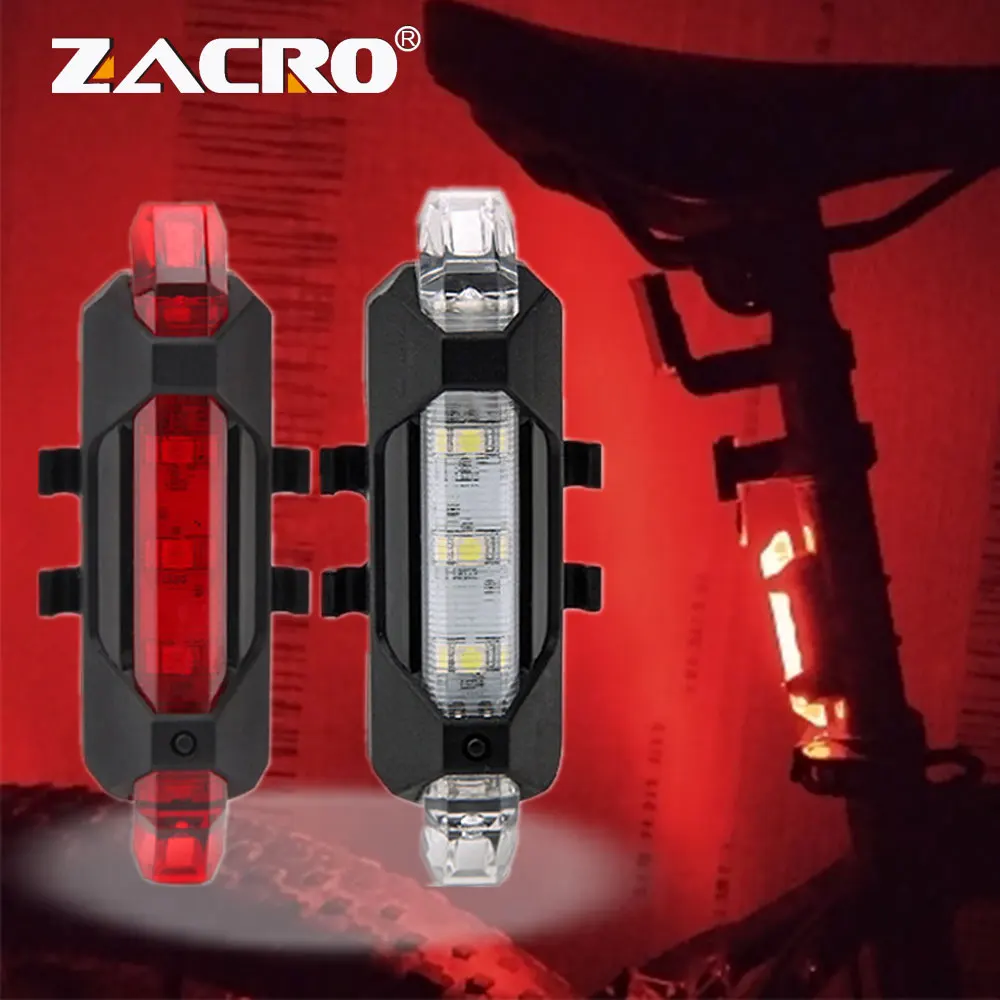Zacro 2 шт. велосипедные фары 3 режима Led велосипед Предупреждение портативный свет USB Перезаряжаемый 1 комбо задний фонарь