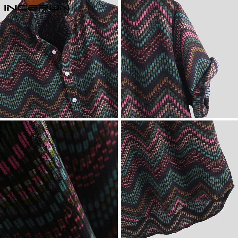 

INCERUN Printed Men Hawaiian Shirt Stand Collar Short Sleeve Button Blouse Beach Vintage Casual Shirts Men Camisa S-5XL 2021