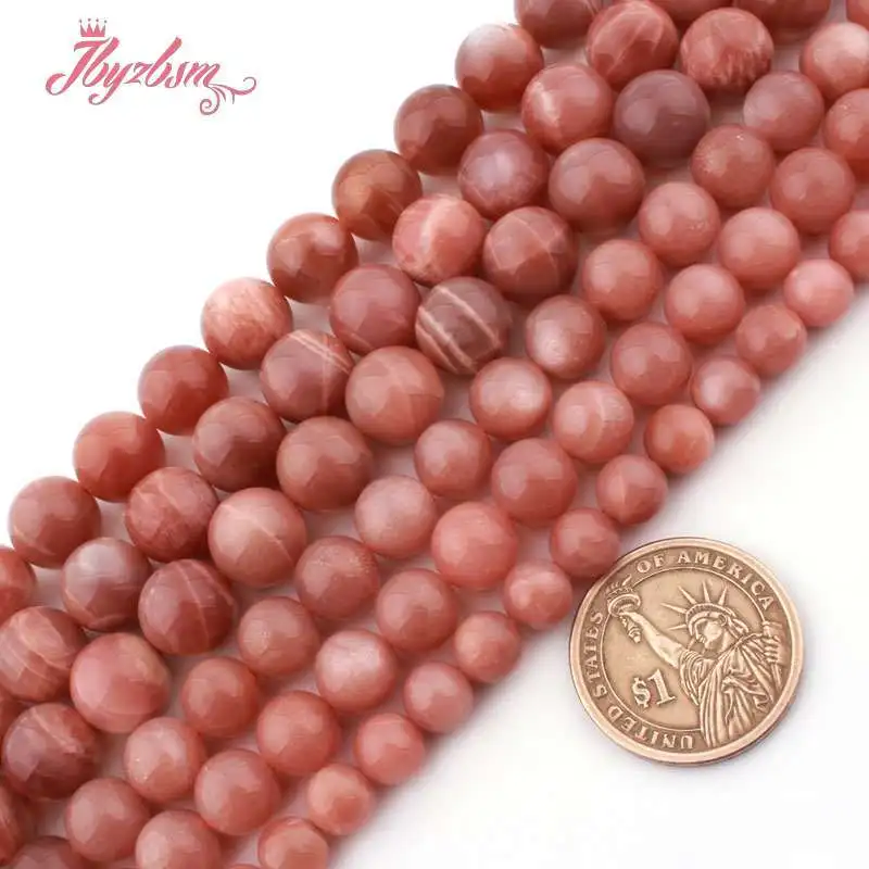 

Smooth Round Pink Sunstone Natural Stone Beads for Women Men DIY Accessorie Necklace Bracelet Earrings Ring Jewelry Making 15"