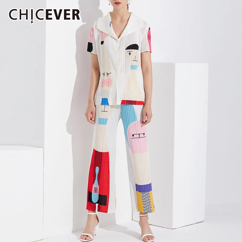 

CHICEVER/комплект из двух предметов с разноцветным принтом; Женская рубашка с отложным воротником и длинными рукавами; Свободные широкие брюки ...