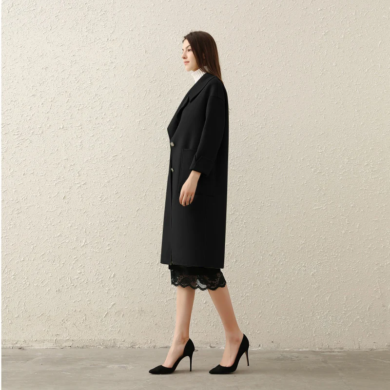 

100% Wool 2020 new autumn winters spring female long cashmere overcoat suit collar jacket cultivate morality show thin fashion