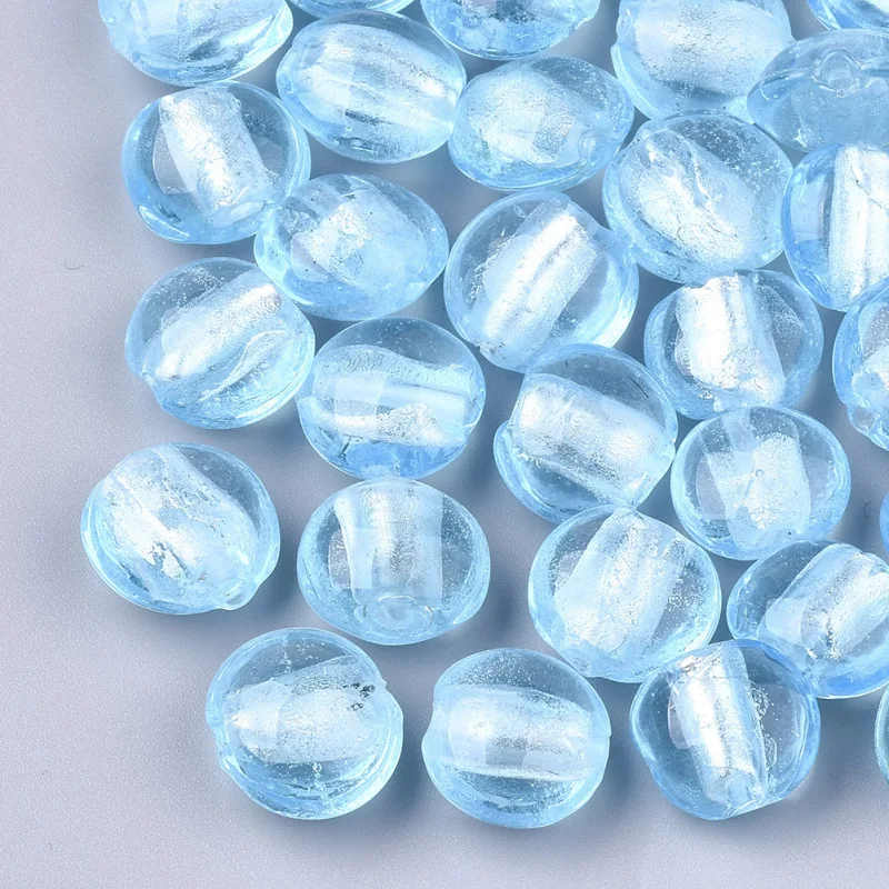 LightSkyBlue Pandahall 200 шт./лот 12x8 мм разные цвета в произвольном порядке плоские круглые туфли ручной работы серебристого цвета; Фольга Стекло бусины Spacer бисера аксессуары для изготовления украшений своими руками - Цвет: LightSkyBlue