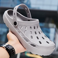 2020 new summer men sandals platform clogs beach slippers men shoes aqua breathable hollow out garden slippers gray